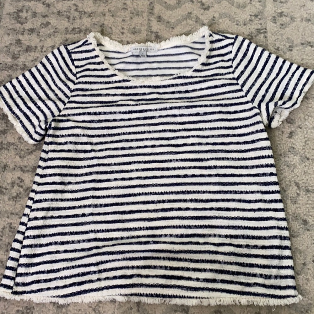 Navy and cream striped shirt
